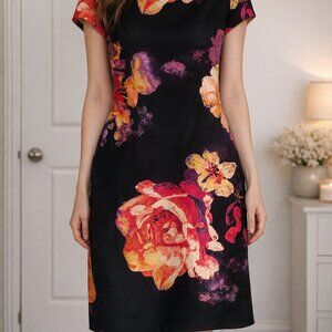 Taylor Black Dress with Bold Floral Design